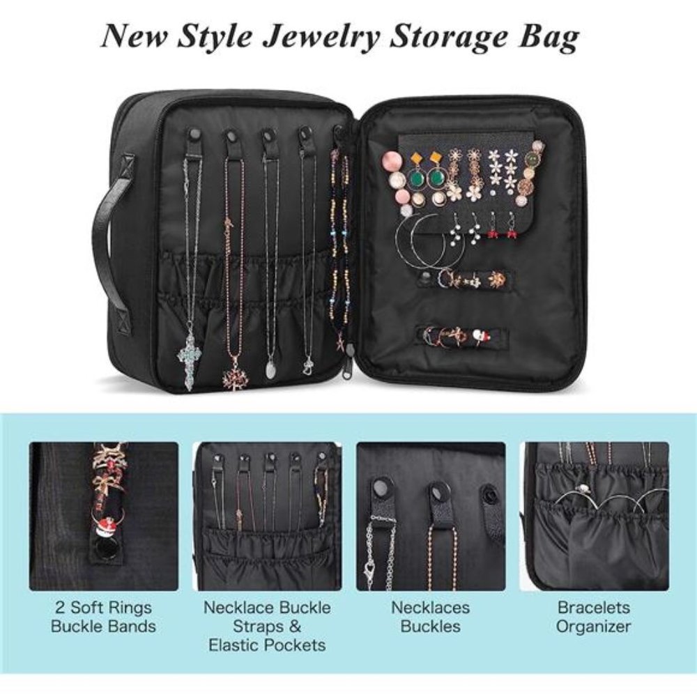 Makeup bag and Jewelry Bag for Women, 2 in 1 Travel Make Up Bag Organizer - Picture 4 of 6